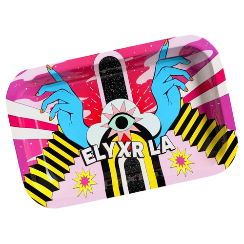 A Elyxr LA Pink Doorway Psychedelic Rolling Tray.