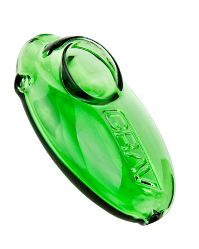 A green Grav Pebble Spoon Hand Pipe.