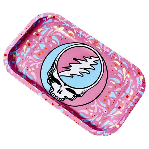 A Blazy Susan Grateful Dead Pink and Blue Stealie Rolling Tray.