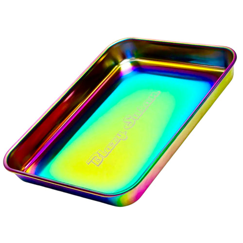 A rainbow Blazy Susan Stainless Steel Rolling Tray.