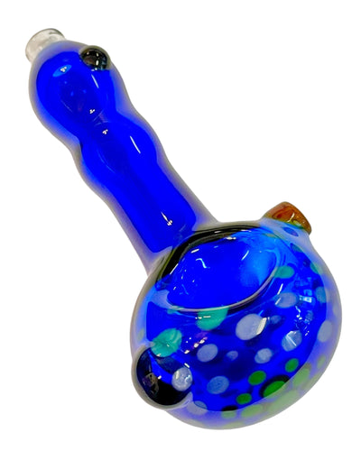 A blue Dot Head Color Tube Hand Pipe handblown by TKO Glassworks.