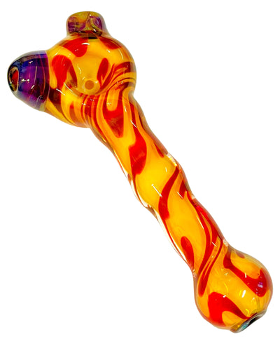 A red Inside Out Fumie Squiggle Hand Pipe handblown by TKO Glassworks.