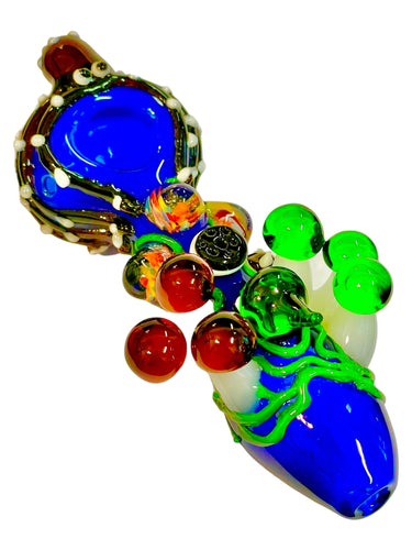 A blue Squid Habitat Spoon Hand Pipe.