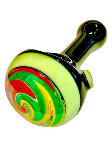 A green Large Swirl Head Black Body Hand Pipe.