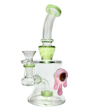 Load image into Gallery viewer, A green and pink Slimy Eye Color-Accented Bong.
