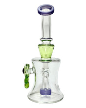 Load image into Gallery viewer, The back of a purple and green Slimy Eye Color-Accented Bong.
