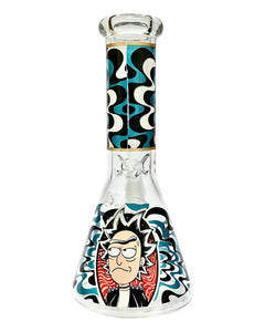 The back of a Punk Rick Sanchez Glass Beaker Bong.