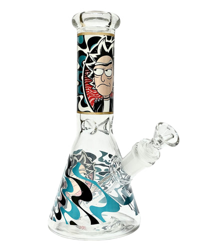 A Punk Rick Sanchez Glass Beaker Bong.