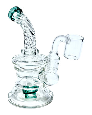 A teal Glass Rong Showerhead Dab Rig.