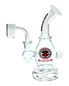 The side of a red and white Encore Peanut Dab Rig.