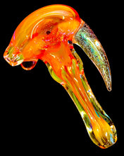 Load image into Gallery viewer, A TKO Glassworks Fumed Dicro Horn Spoon Pipe in the dark.
