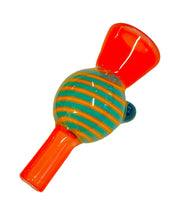 Load image into Gallery viewer, An Orange and Blue TKO Glassworks Tube Cane Color Bubble Carb Cap.
