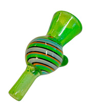 Load image into Gallery viewer, A Green Orange Blue TKO Glassworks Tube Cane Color Bubble Carb Cap.
