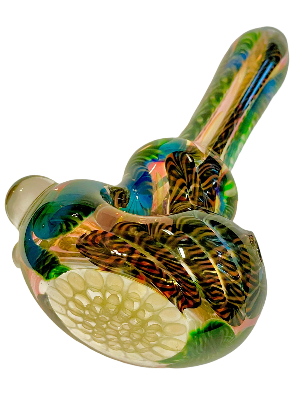 A TKO Glassworks Latty Fumed Dot Cap Hand Pipe.