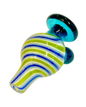 Load image into Gallery viewer, A Green White and Blue TKO Glassworks Lined Tubing Bubble Carb Cap.
