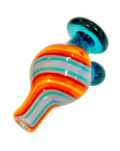 Load image into Gallery viewer, A Fire and Ice Orange Red and Blue TKO Glassworks Lined Tubing Bubble Carb Cap.
