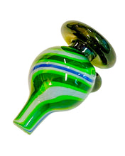 Load image into Gallery viewer, A Green and White TKO Glassworks Lined Tubing Bubble Carb Cap.
