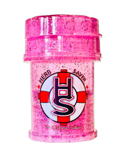 Load image into Gallery viewer, A pink glitter Mini Herb Saver Grinder.
