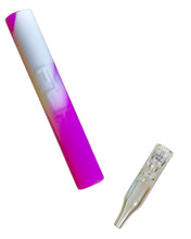 Load image into Gallery viewer, A purple White Rhino Flip Chillum to Quartz Straw.
