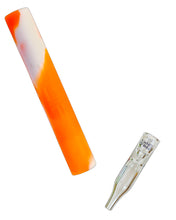 Load image into Gallery viewer, An orange White Rhino Flip Chillum to Quartz Straw.
