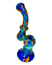 Load image into Gallery viewer, A blue Funky Rings Glass Bubbler.
