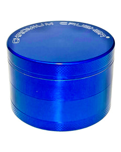 A blue 55mm Chromium Crusher Flat Top Grinder.