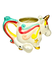 Load image into Gallery viewer, The side of a Roast &amp; Toast Unicorn Ceramic Mug Pipe.
